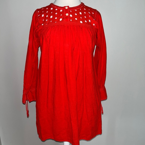 Madewell Daybreak Eyelet Red Linen Blend Casual Long Sleeve Shift Dress XS - Picture 3 of 9